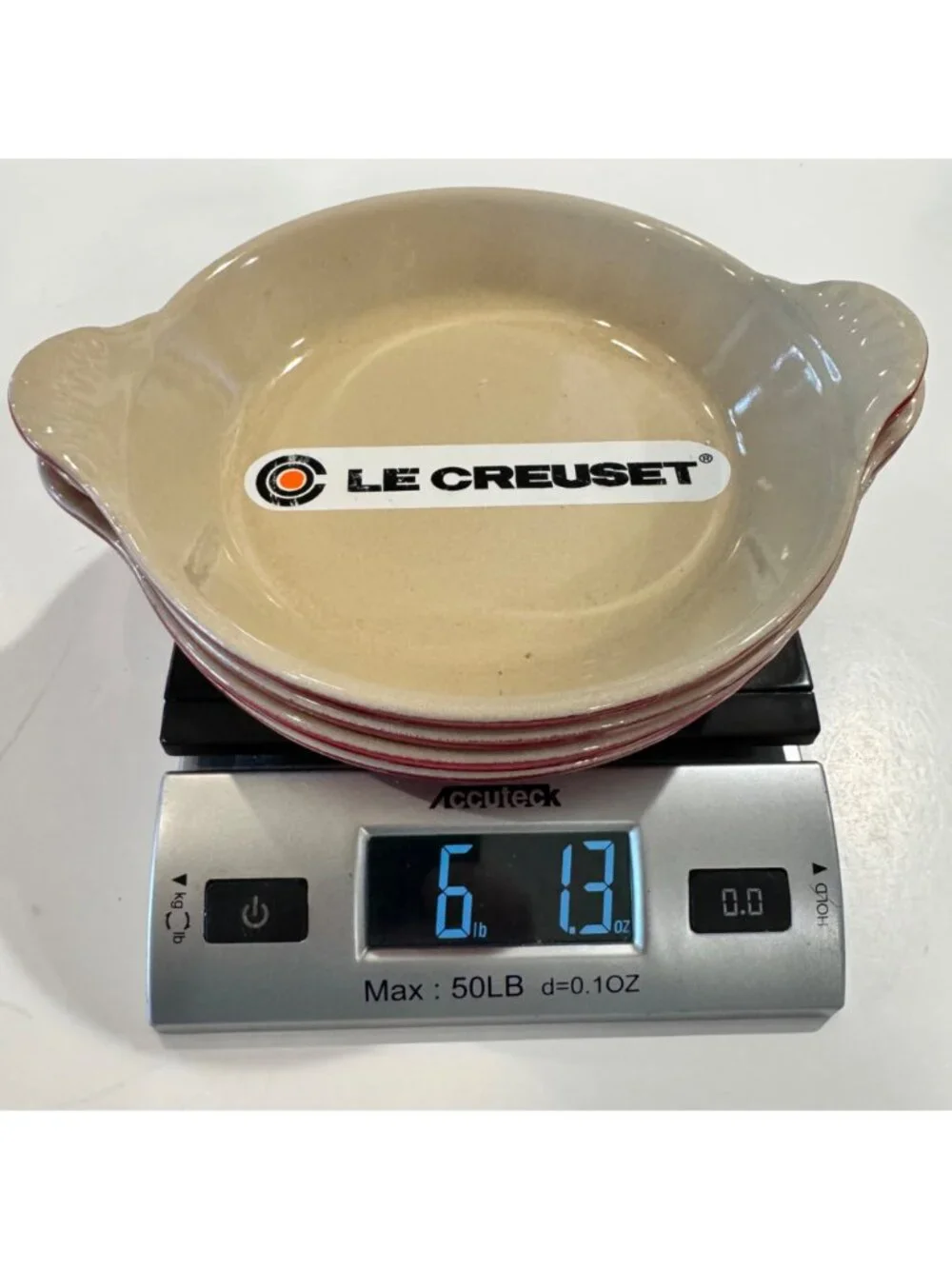 4 Le Creuset Red Au Gratin Dish #3 Cocotte Enameled Cast Iron 7.5 in France VTG - Picture 10 of 16